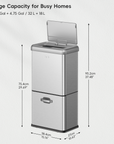 EKO Vintage Dual Compartment 32L + 18L Stainless Steel Motion Sensor Trash Can – Large Capacity for Busy Homes - 8.45 Gal + 4.75 Gal / 32 L + 18L
