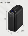EKO Astro 10L / 2.6 Gallon Slim Sensor Trash Can with Soft-Close Butterfly Lid-Matte Black – Dimensions