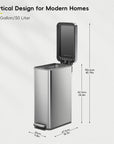 Hudson Slim 50L / 13.2 Gallon Matte Stainless Steel Step Trash Can with Lid