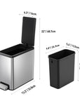 EKO EcoCasa II Slim Step Trash Can with Liner - 6L / 1.6 Gal - Matte Stainless Steel – Dimensions