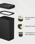 EKO Deluxe Mirage-T Sensor Can - 50L / 13.2 Gal, Matte Black – Bag ring holds bag in place – Fingerprint resistant – Lid detaches for easy emptying