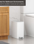 EKO EcoCasa II Slim Step Can with Liner 6L / 1.6 Gal Matte White Trash Can – Crafted for Bathroom Environments - Engineered for durability in humid and wet conditions