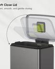 EKO Madison Gunmetal Steel 50 Liter/13.2 Gallon Step Trash Can with Inner Liner – Soft Close Lid - Silent, smooth, and gentle closing