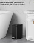 EKO Stella 10 L/2.6 Gal Small Bathroom Step Trash Can - Matte Black – Crafted for Bathroom Environments - Engineered for durability in humid and wet conditions