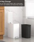 EKO EcoCasa II Slim Step Can with Liner 6L / 1.6 Gal Matte White Trash Can – Quick Bag Change - Perfectly fits EKO Code B bags, with a removable inner bucket and stabilizer for hassle-free changes