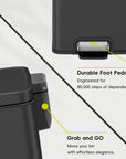 EKO Madison Step Can Trash With Liner - 12L / 3.2 Gal - Matte Black – Durable Foot Pedal - Grab and GO
