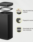 EKO EcoSmart 80L / 21.1 Gallon Motion Sensor Trash Can – Tall, Large Touchless Automatic Kitchen Garbage Bin-Matte Black – Bag ring holds bag
in place – Fingerprint resistant – Detachable lid for easy emptying