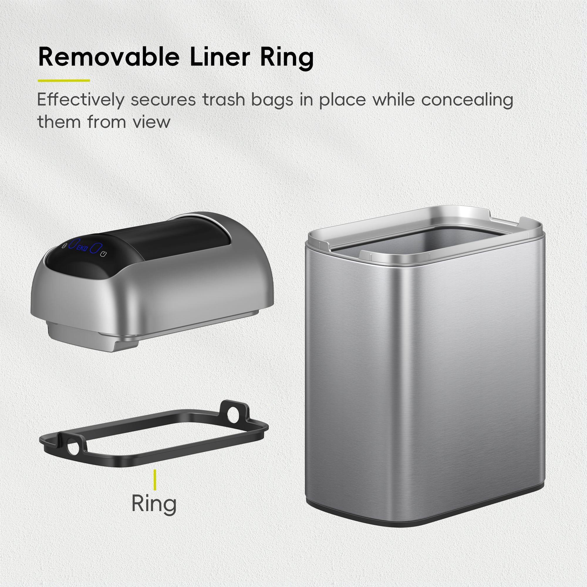 EKO Astro 10L / 2.6 Gallon Slim Sensor Trash Can with Butterfly Lid-Matte Stainless Steel – Removable Liner Ring