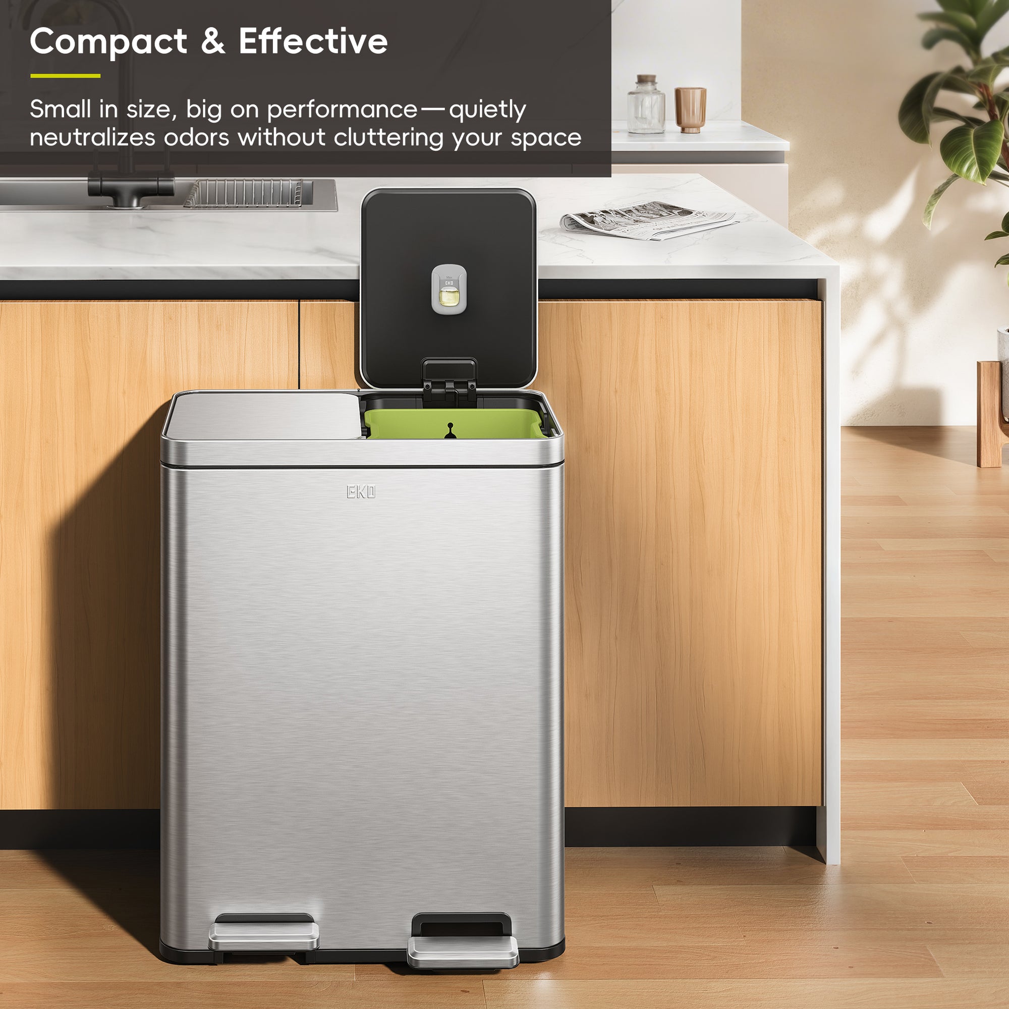 EKO Deodorizer Pod Kit with Refillable Holder, Plant-Based Odor Eliminator for Trash Can – Compact & Effective