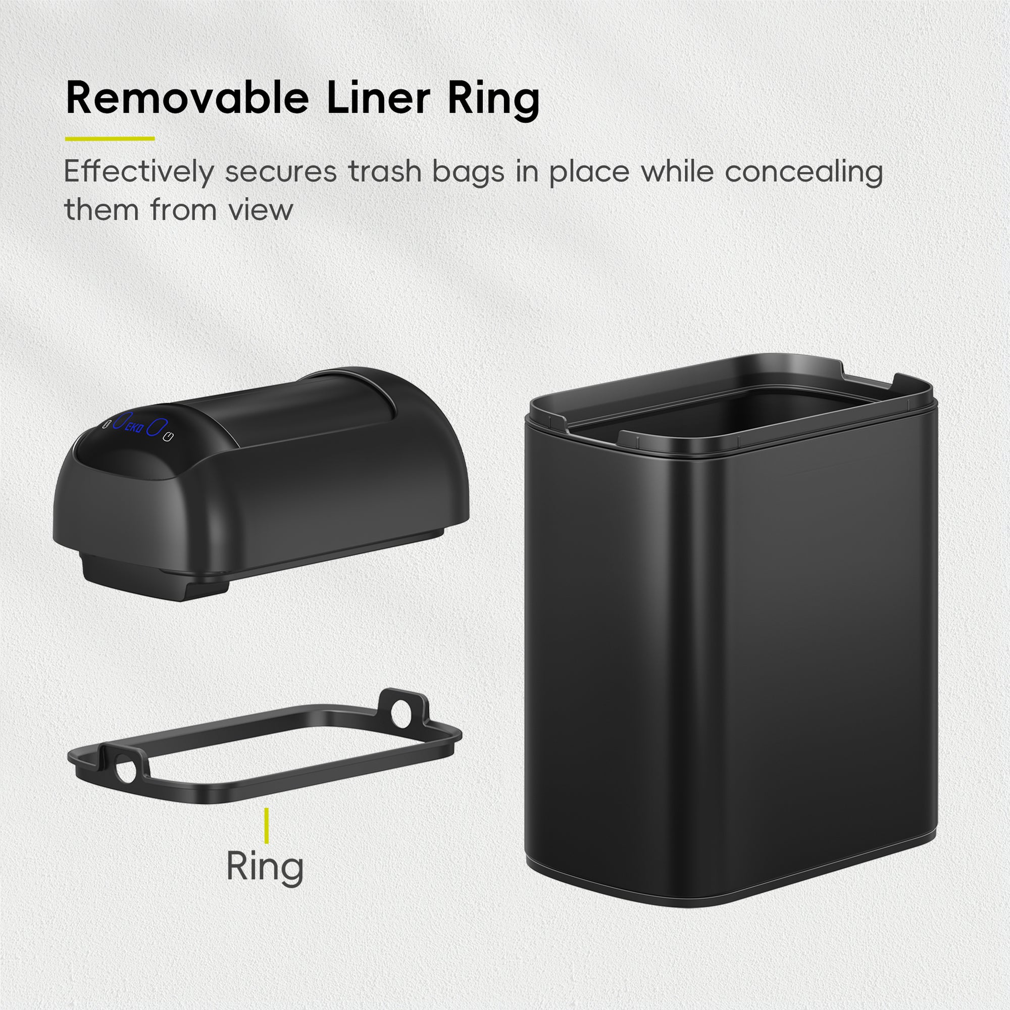 EKO Astro  10L / 2.6 Gallon Slim Sensor Trash Can with Soft-Close Butterfly Lid-Matte Black – Removable Liner Ring