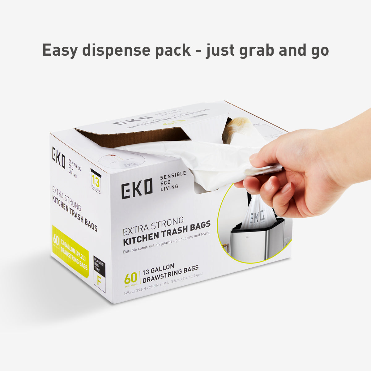 Code F - 13 Gallon  Easy-Dispense Roll Trash Bag - 110 Count (50L)