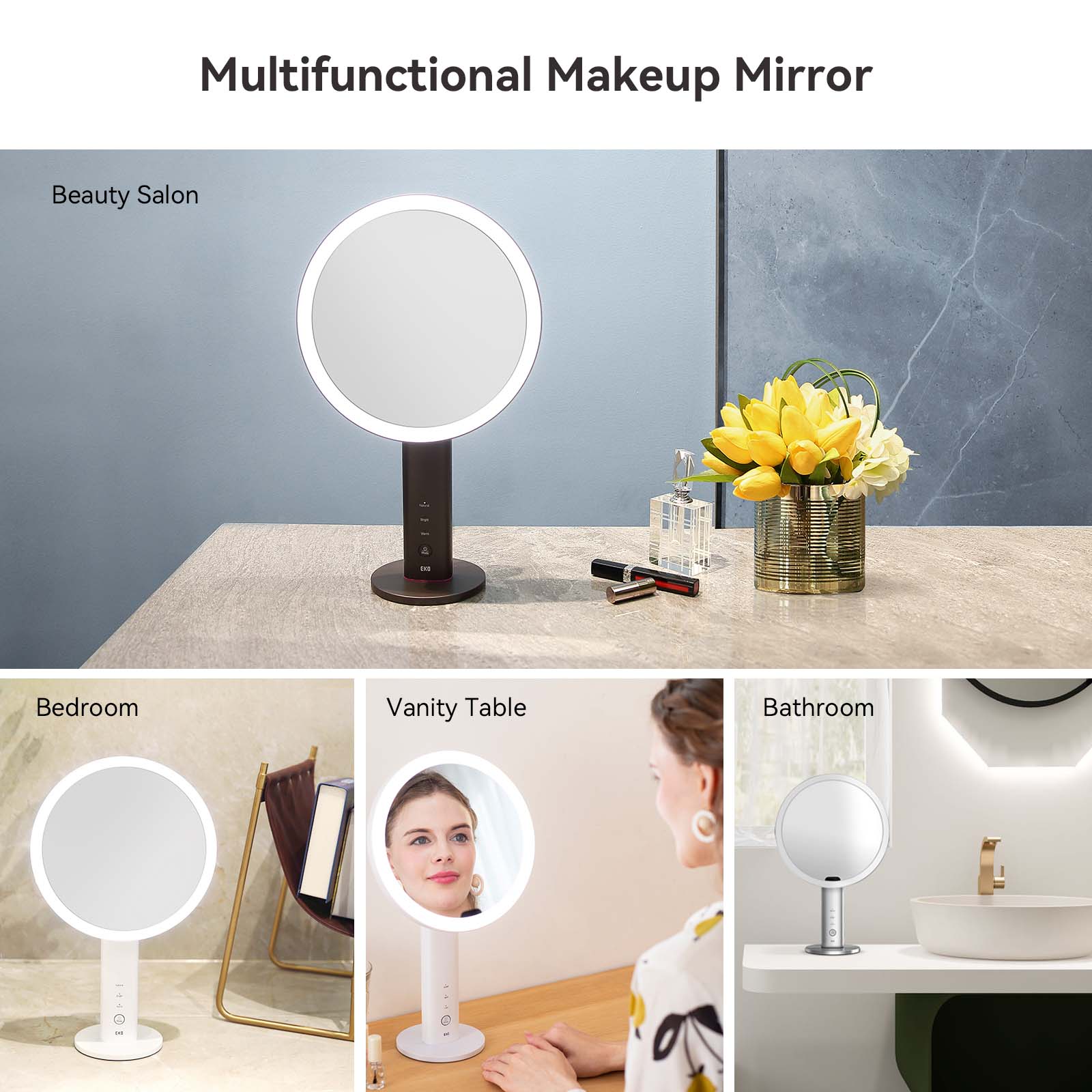 EKO iMira Ultra Clear 8" Sensor Mirror - White 1X/5X – Multifunctional Makeup Mirror