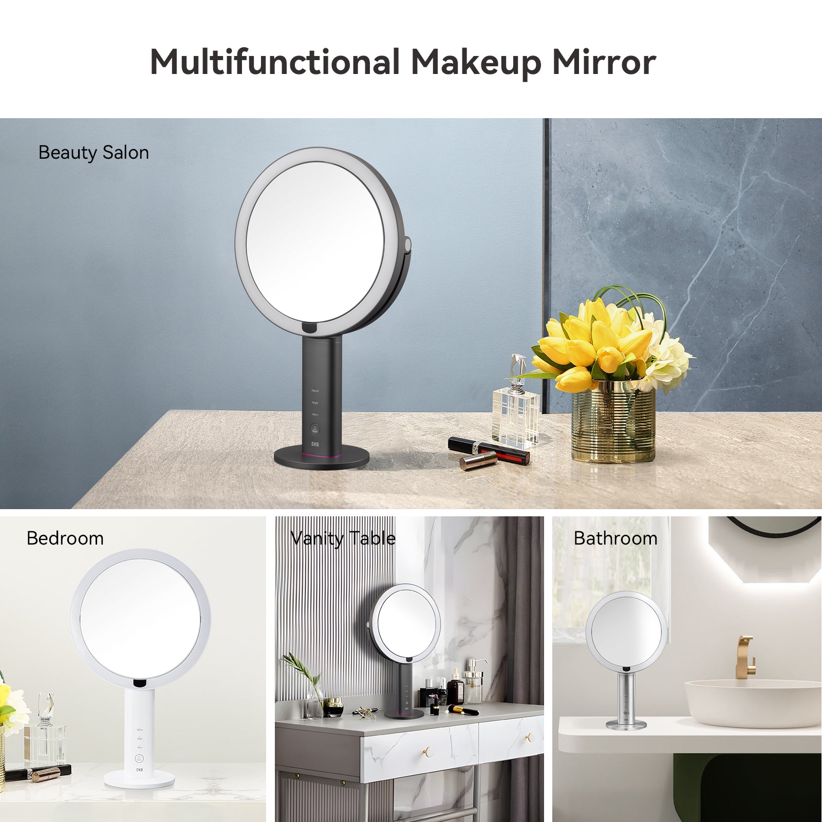 EKO iMira Pro 8" 1X/5X Double Sided Sensor Mirror - Pearl White – Multifunctional Makeup Mirror