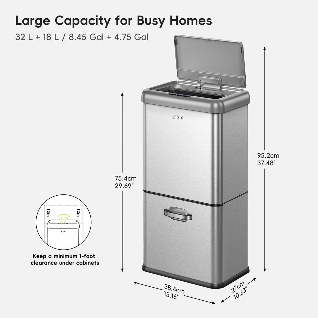 Vintage Dual Compartment Motion Sensor Trash Can Stainless Steel
