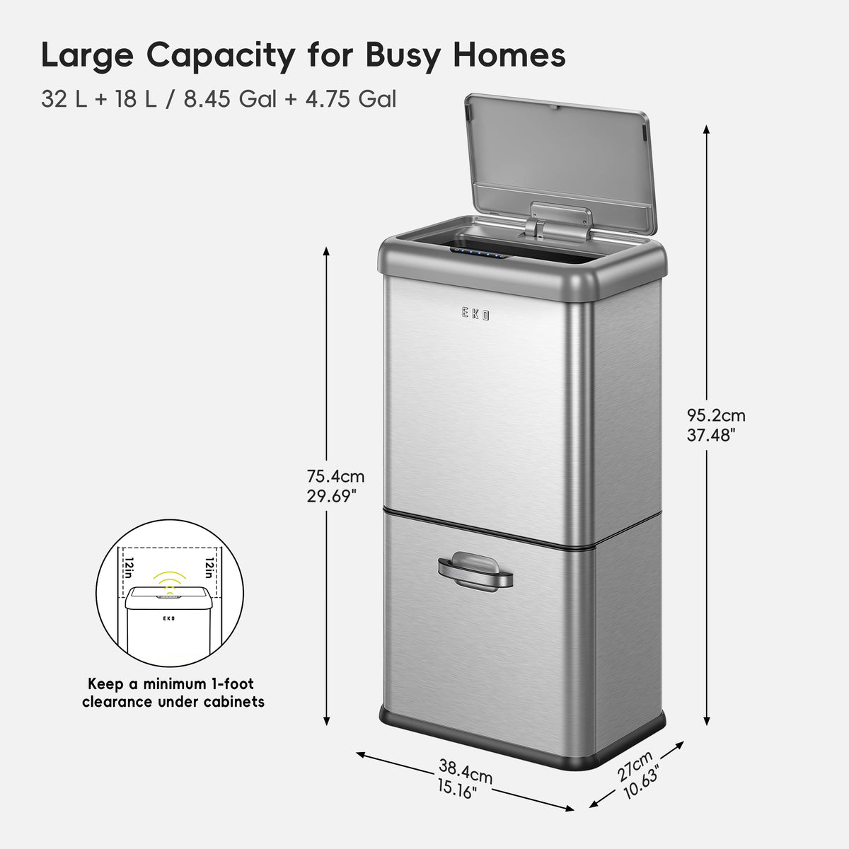 Vintage Dual Compartment Motion Sensor Trash Can Stainless Steel