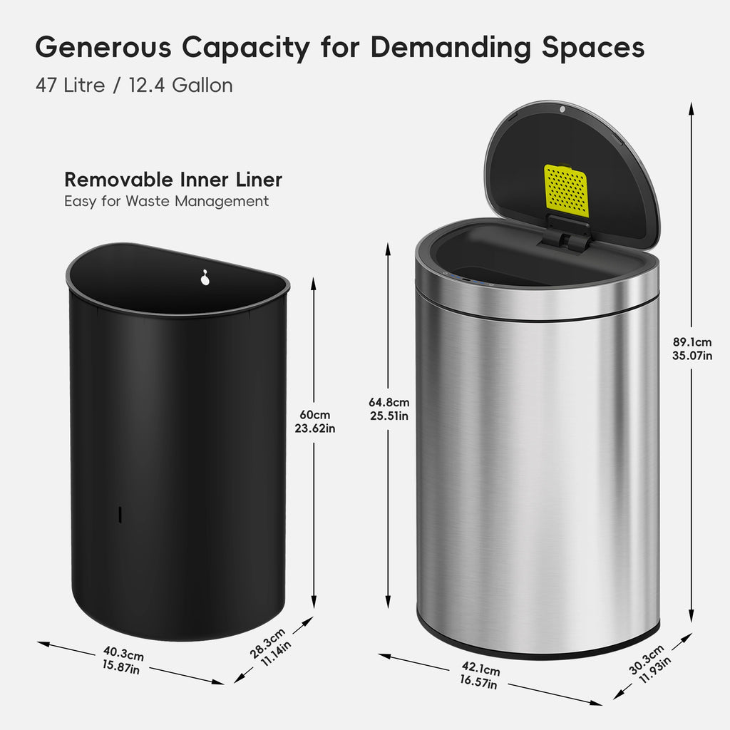 Mirage Semi-Round Motion Sensor Trash Can 47 L / 12.4 Gal