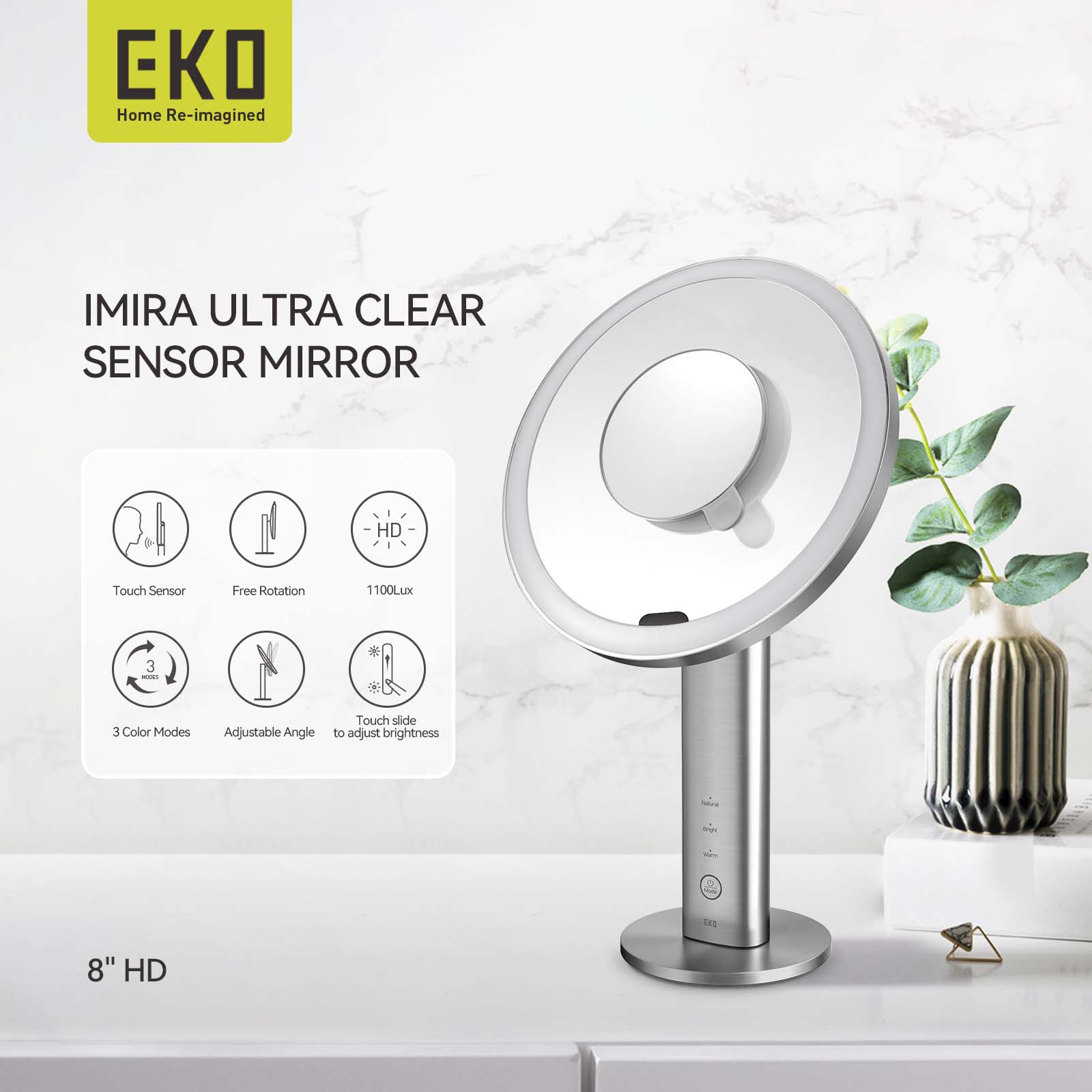 EKO iMira Ultra Clear 8" Sensor Mirror - Dark Gray 1X/5X – Ultra Clear