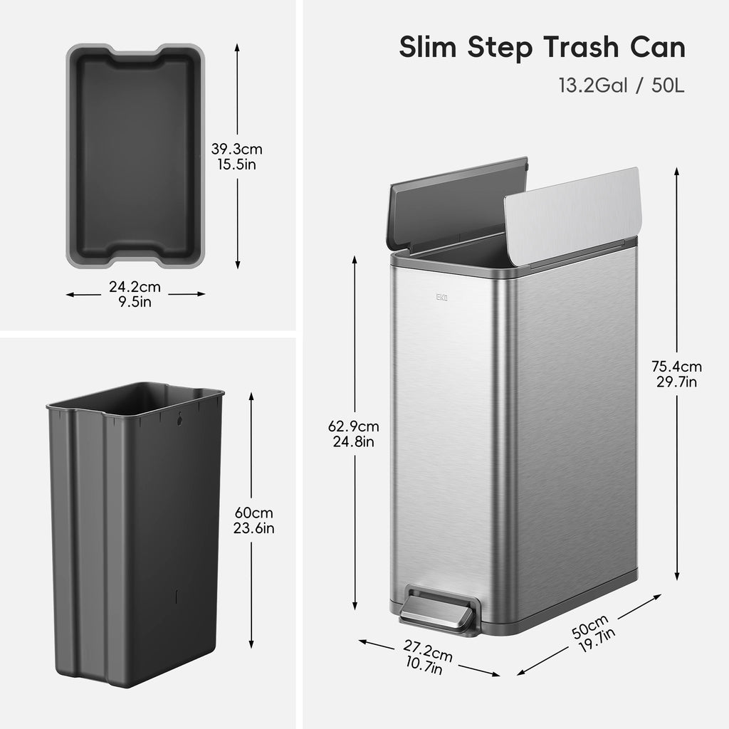 X-Wing Slim Step Trash Can with Dual Wing Lid 50 L / 13.2 Gal