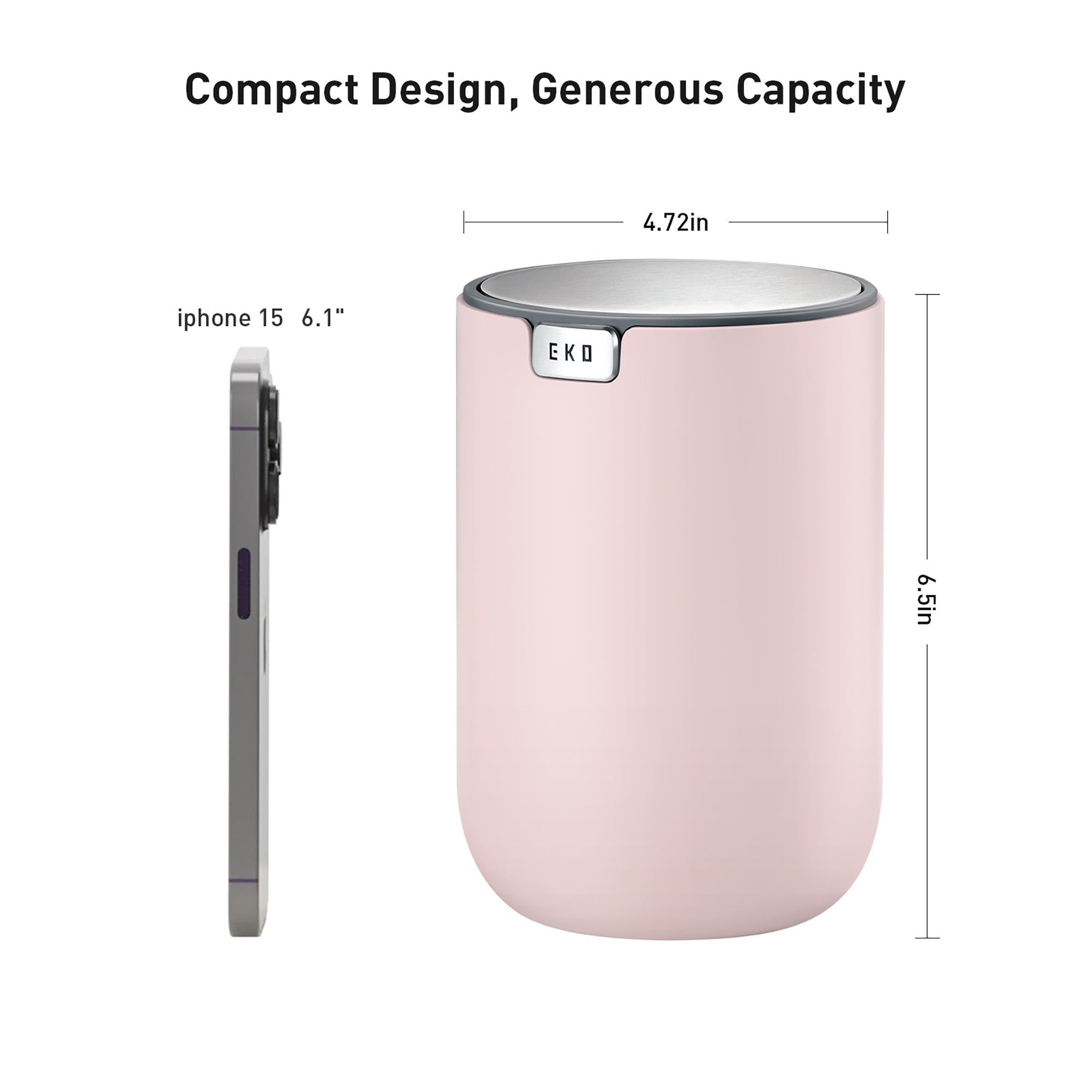 EKO Fandy Table Bin with Swing-Top Lid - Pink 1.5L / 0.4 Gal – Compact Design, Generous Capacity