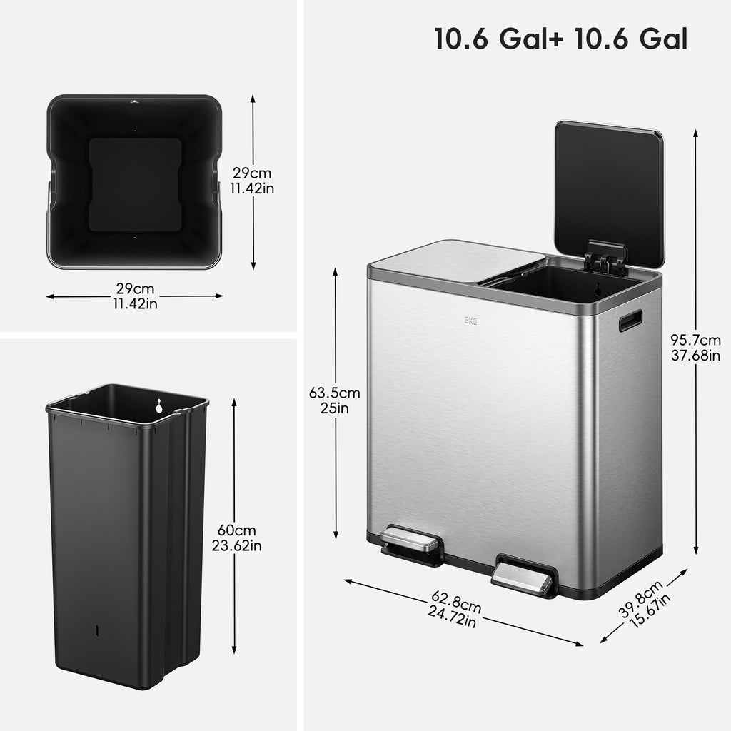 EcoCasa Plus Dual Recycling Trash Can 10.6+10.6 Gal