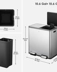EcoCasa Plus Dual Recycling Trash Can 10.6+10.6 Gal