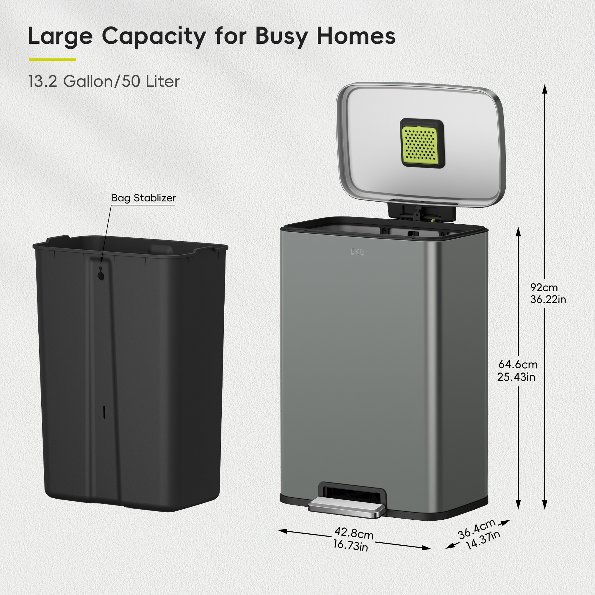 Madison Nardo Grey Stainless Steel 50 Liter/13.2 Gallon Step Trash Can