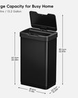 Mirage-T  50 Liter / 13 Gallon  Stainless Steel Motion Sensor Can (Matte Black) Dimensions.