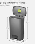 Hana Select Plastic Resin Step Trash Can 50 L / 13 Gal