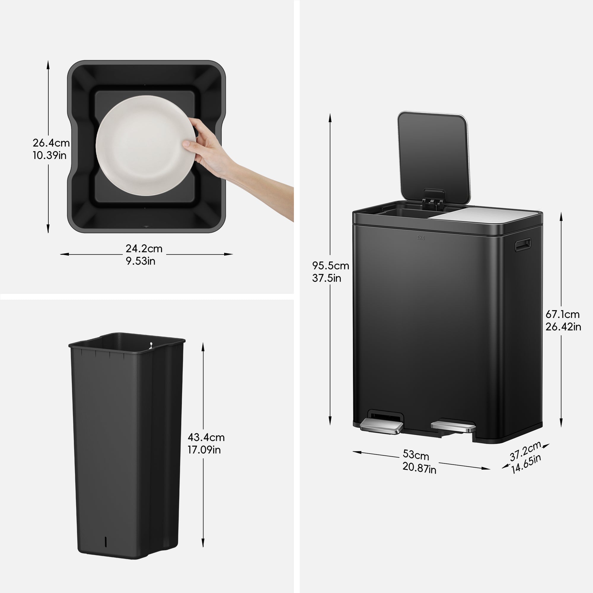 Edison Dual Compartment Step Can with Removable Inner Liners 30+30 L / 8+8 Gal