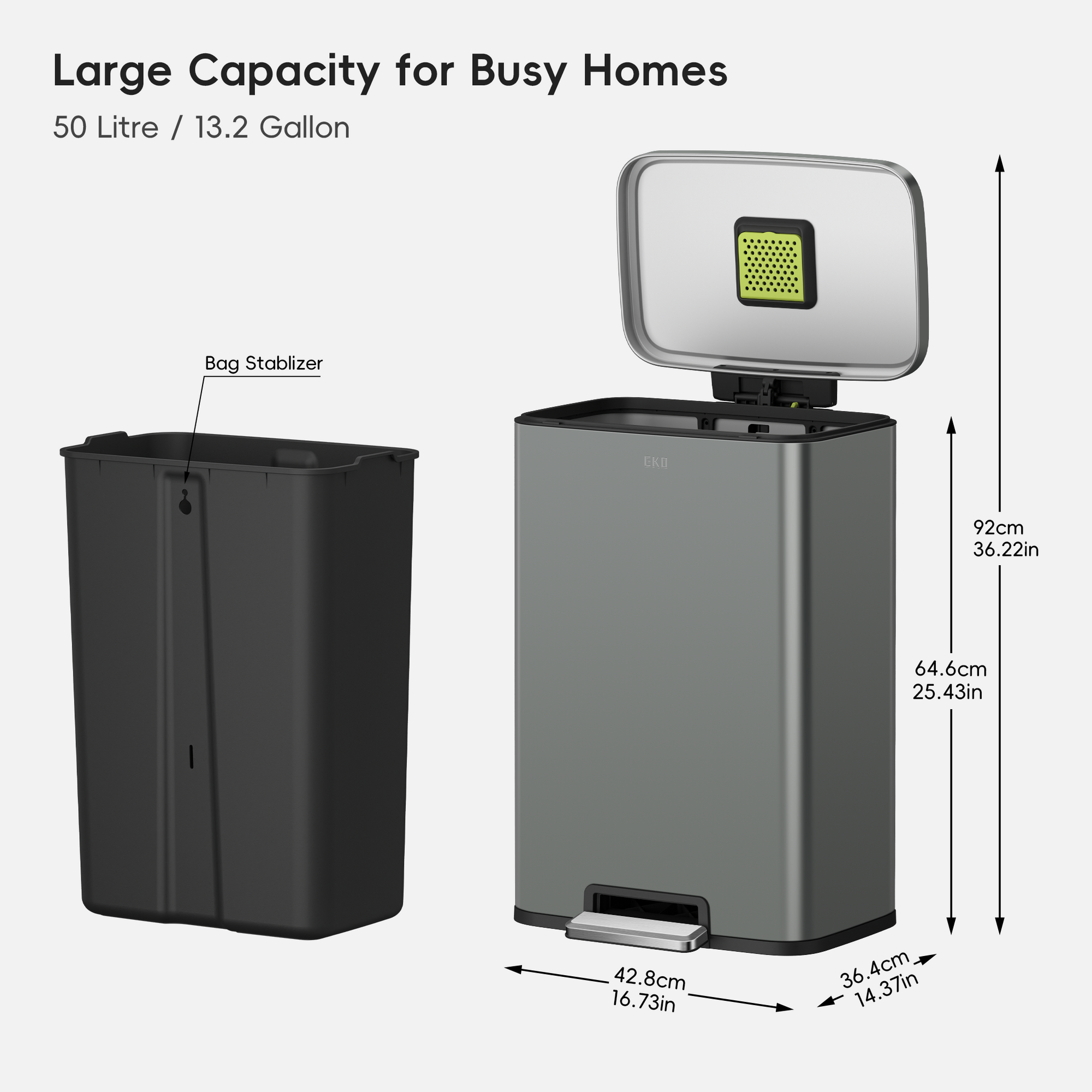 Madison Nardo Grey Stainless Steel 50 Liter/13.2 Gallon Step Trash Can