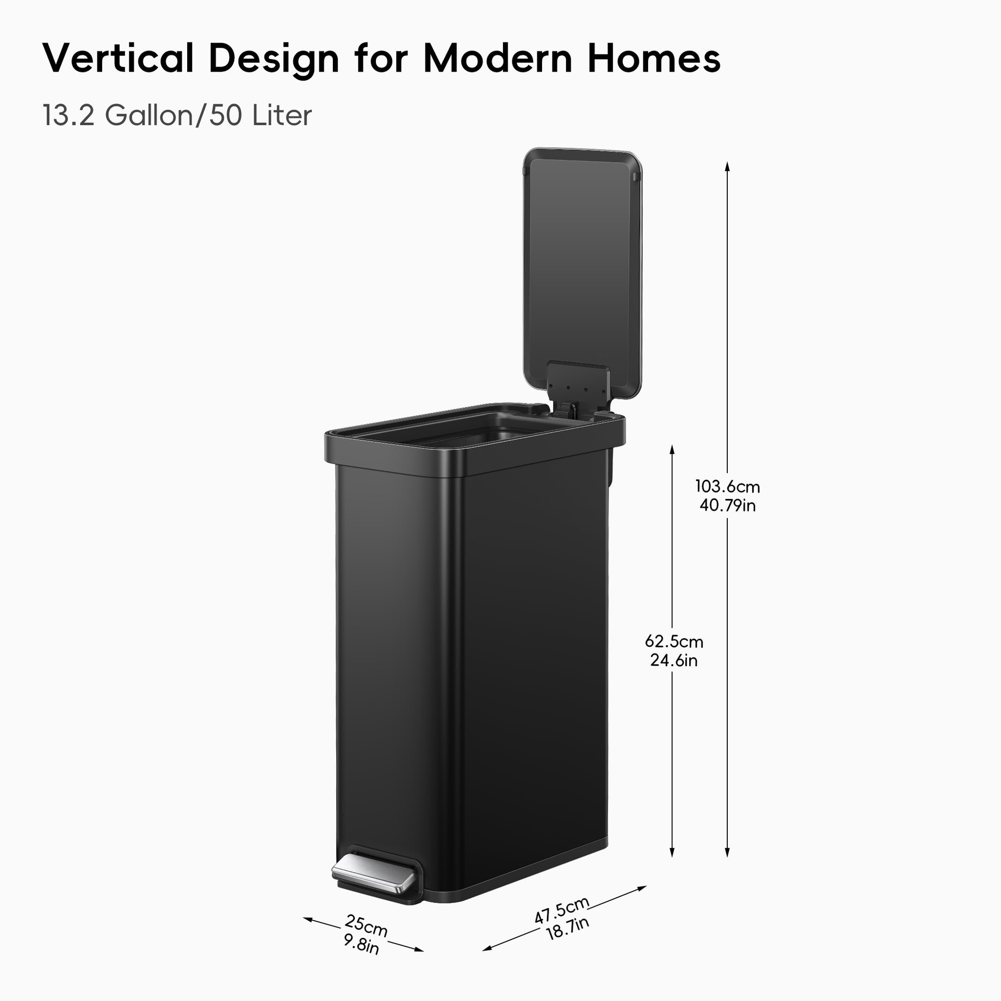 EKO 13.2 Gallon Trash Can Featuring Vertical Design for Modern Homes.