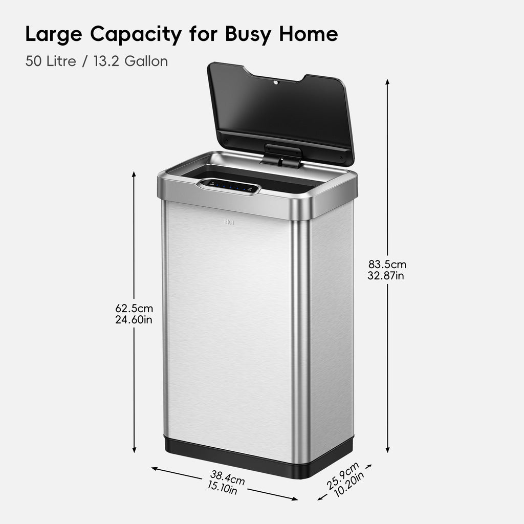 Mirage-T 50 Liter / 13 Gallon Motion Sensor Can (Stainless Steel) Dimensions.