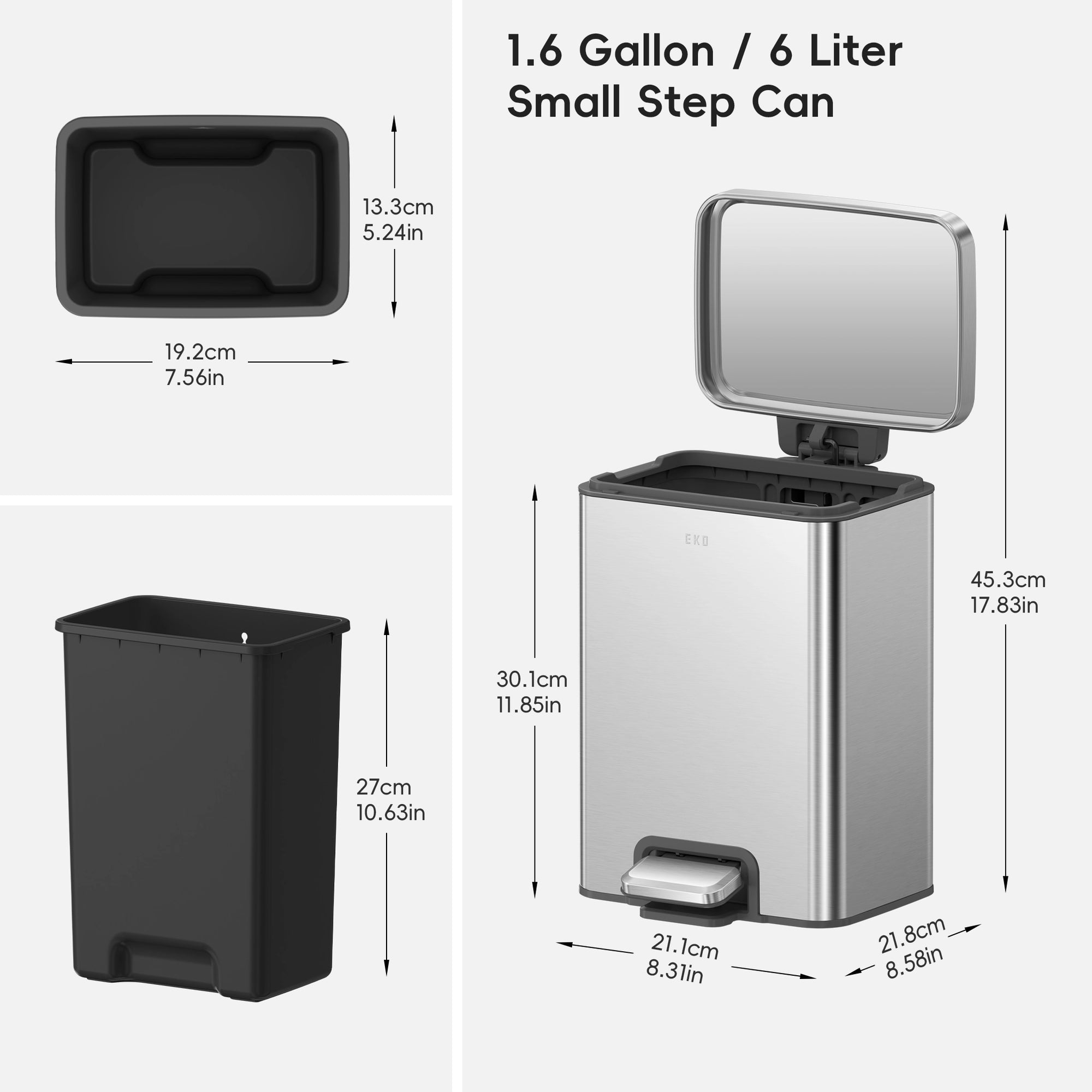 Madison Small Step Can with Liner Stainless Steel 6 L / 1.6 Gal