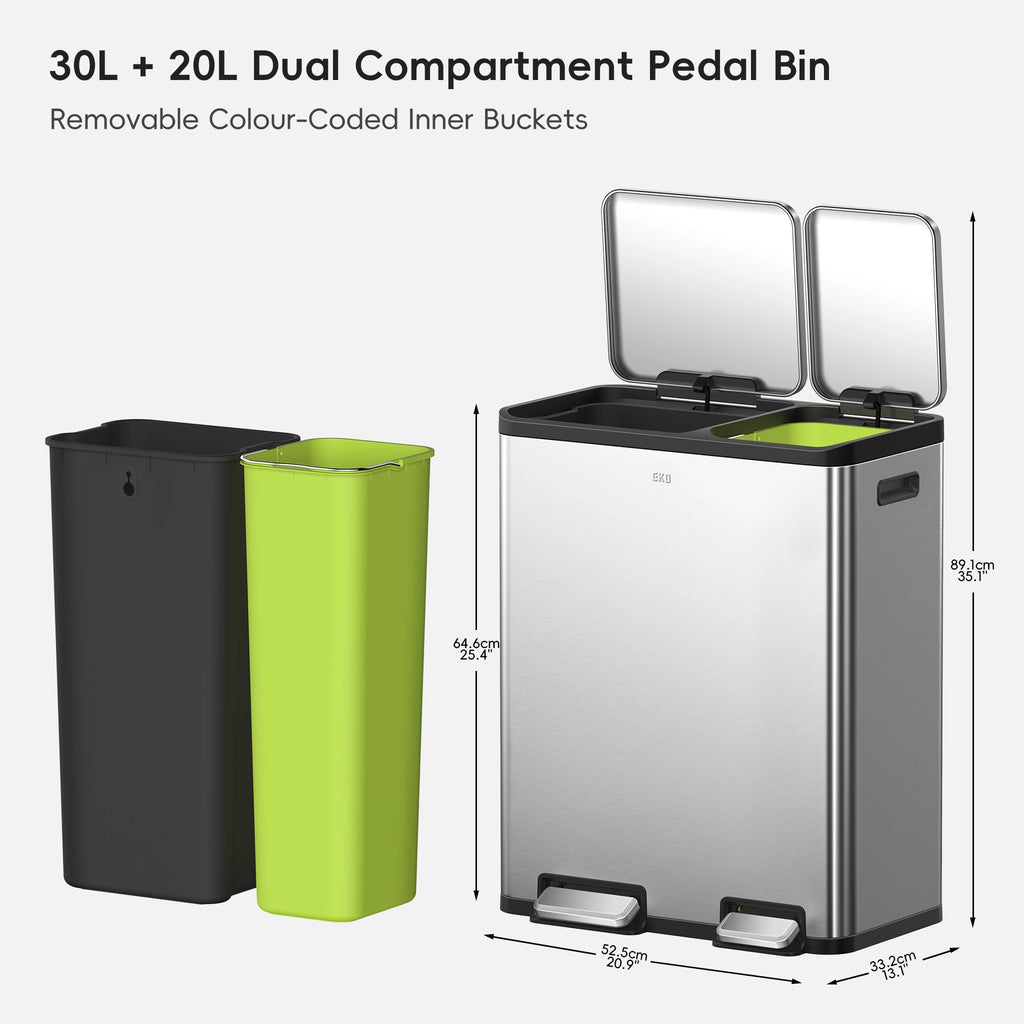 EcoCasa Step Recycling Can Dual Compartment 30+20 L / 8+5.3 Gal
