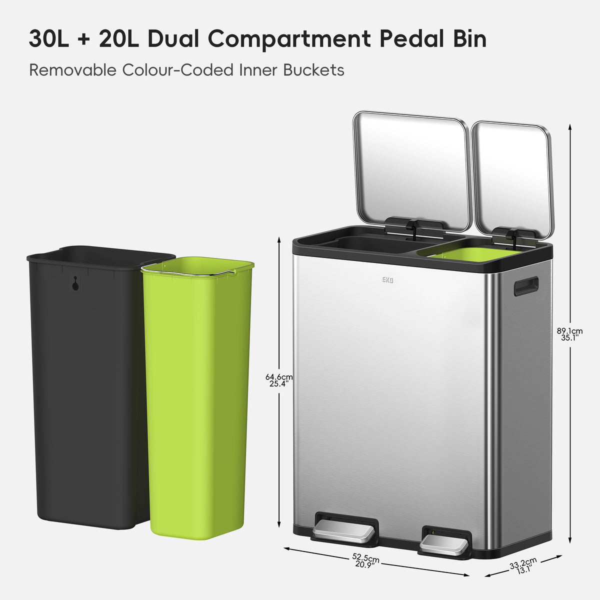 EcoCasa Step Recycling Can Dual Compartment 30+20 L / 8+5.3 Gal