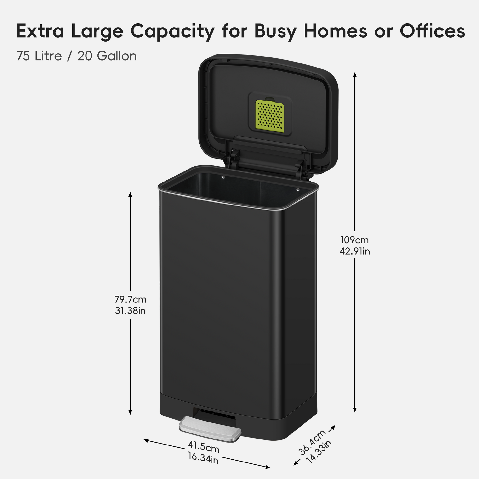 Hudson  75 Liter / 20 Gallon Step Can with Bag Compartment - Matte Black