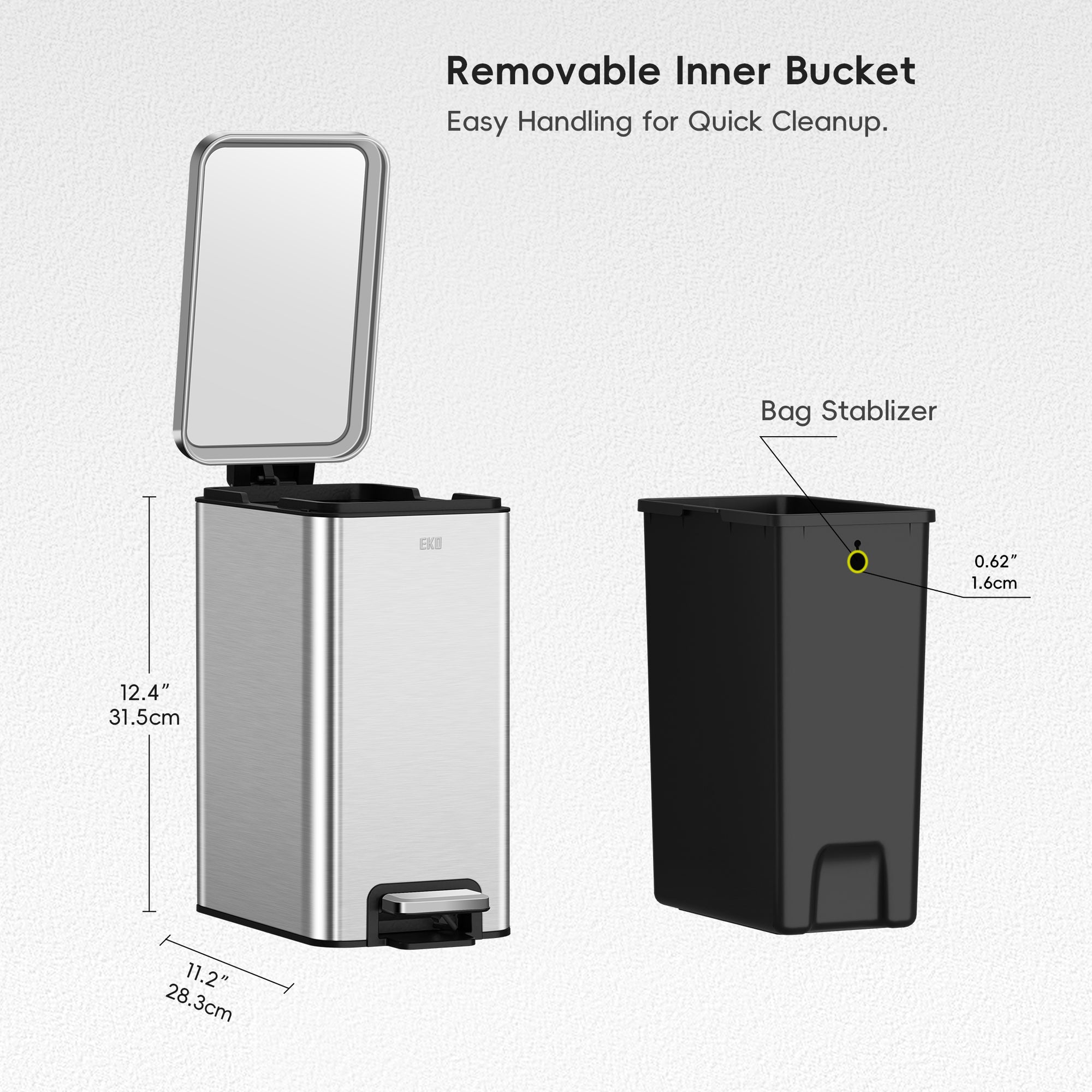 EKO Stella 6 L/1.6 Gal Small Bathroom Step Trash Can - Stainless Steel – Removable Inner Bucket