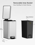 EKO Stella 6 L/1.6 Gal Small Bathroom Step Trash Can - Stainless Steel – Removable Inner Bucket