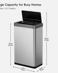 Mirage-X  80 Liter / 21.1 Gallon Motion Sensor Can (Stainless Steel) Dimensions.