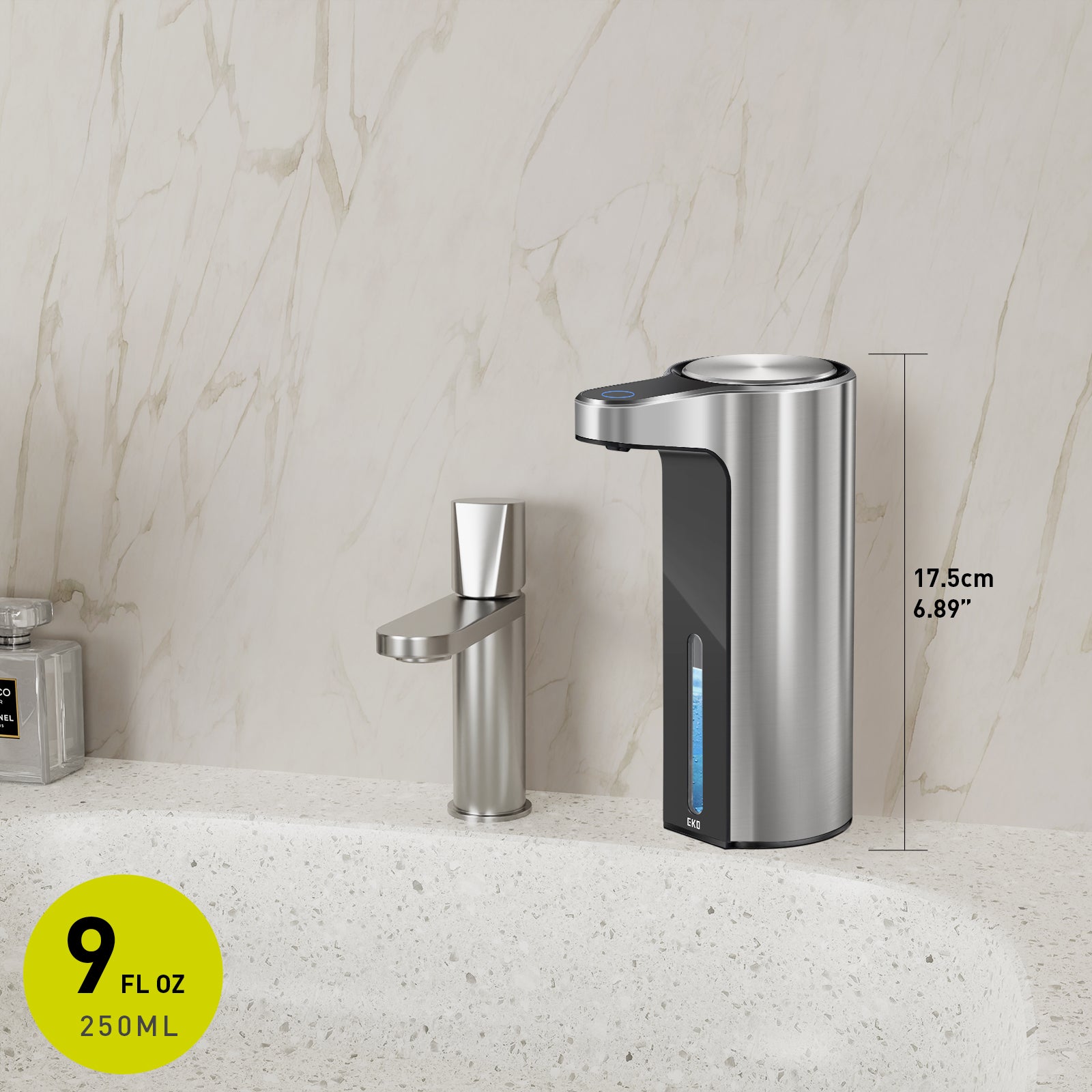 EKO Aroma Smart Liquid Soap Dispenser - Stainless Steel – Dimensions