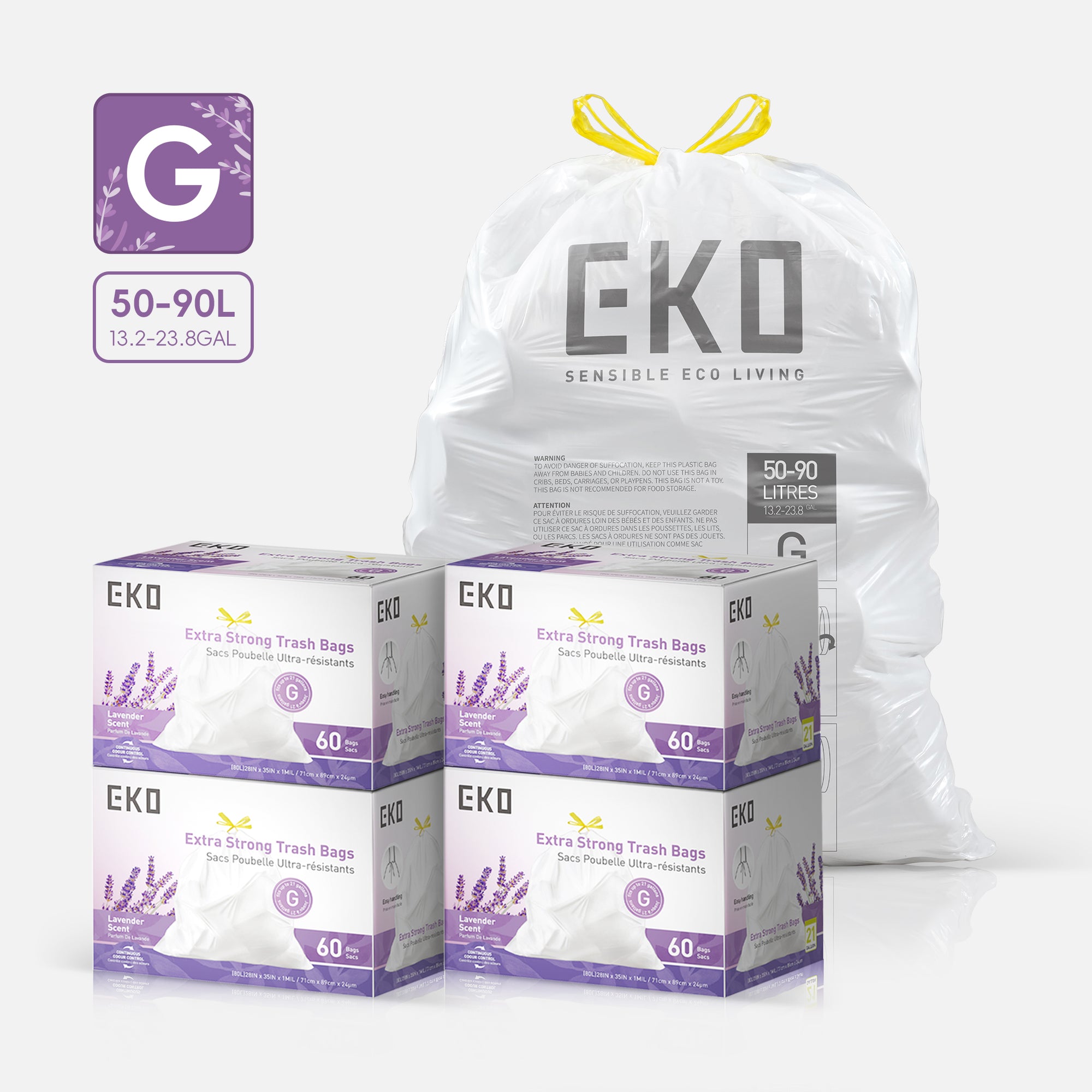 EKO Strong Trash Bags. Lavender Scent (50-90L).