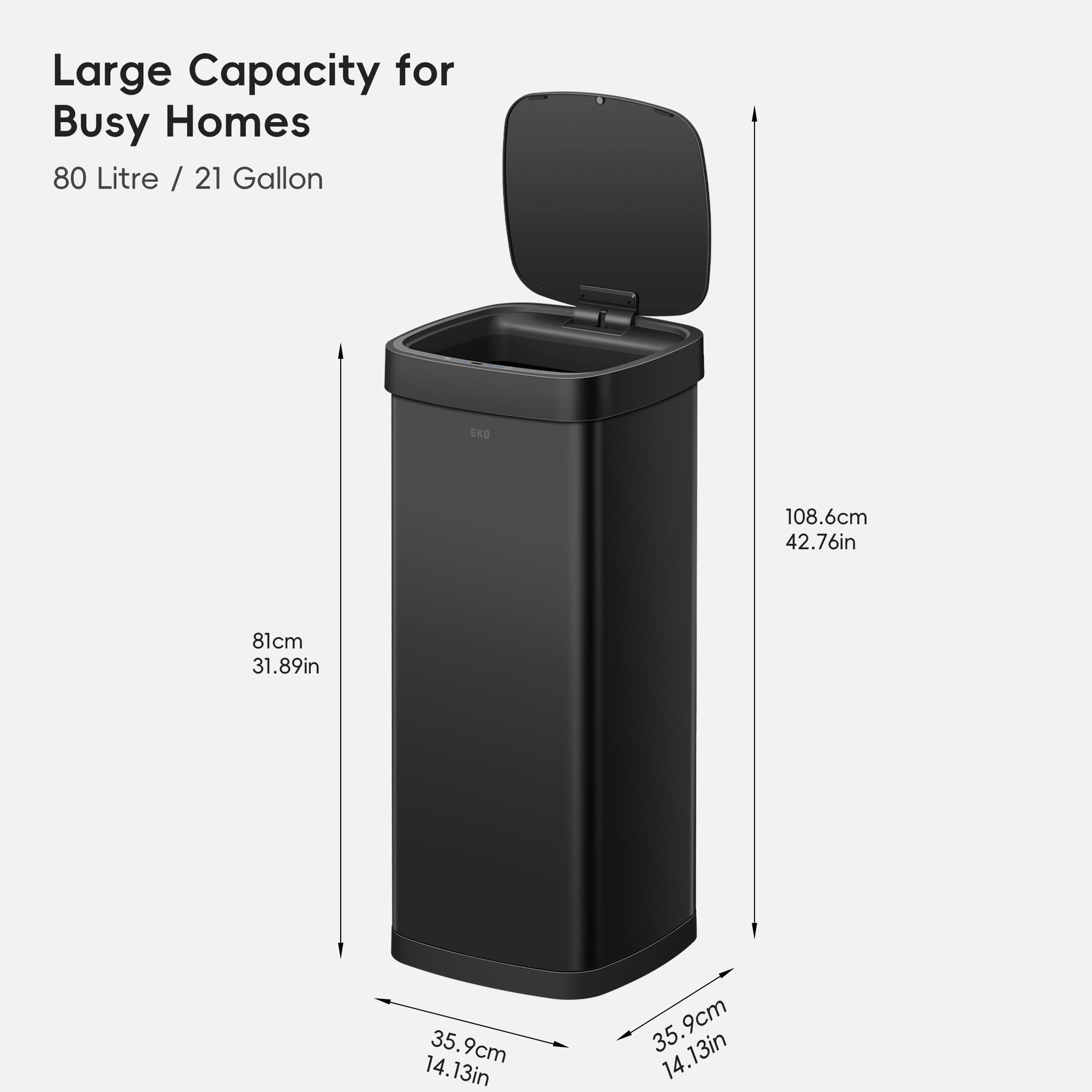 Ecosmart Motion Sensor Square Trash Can Stainless Steel 80 L / 21.1 Gal