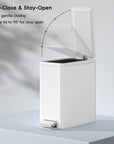 EKO EcoCasa II Slim Step Can with Liner 6L / 1.6 Gal Matte White Trash Can – Soft-Close & Stay-Open - Silent, gentle closing - Lift the lid to 900 for stay open