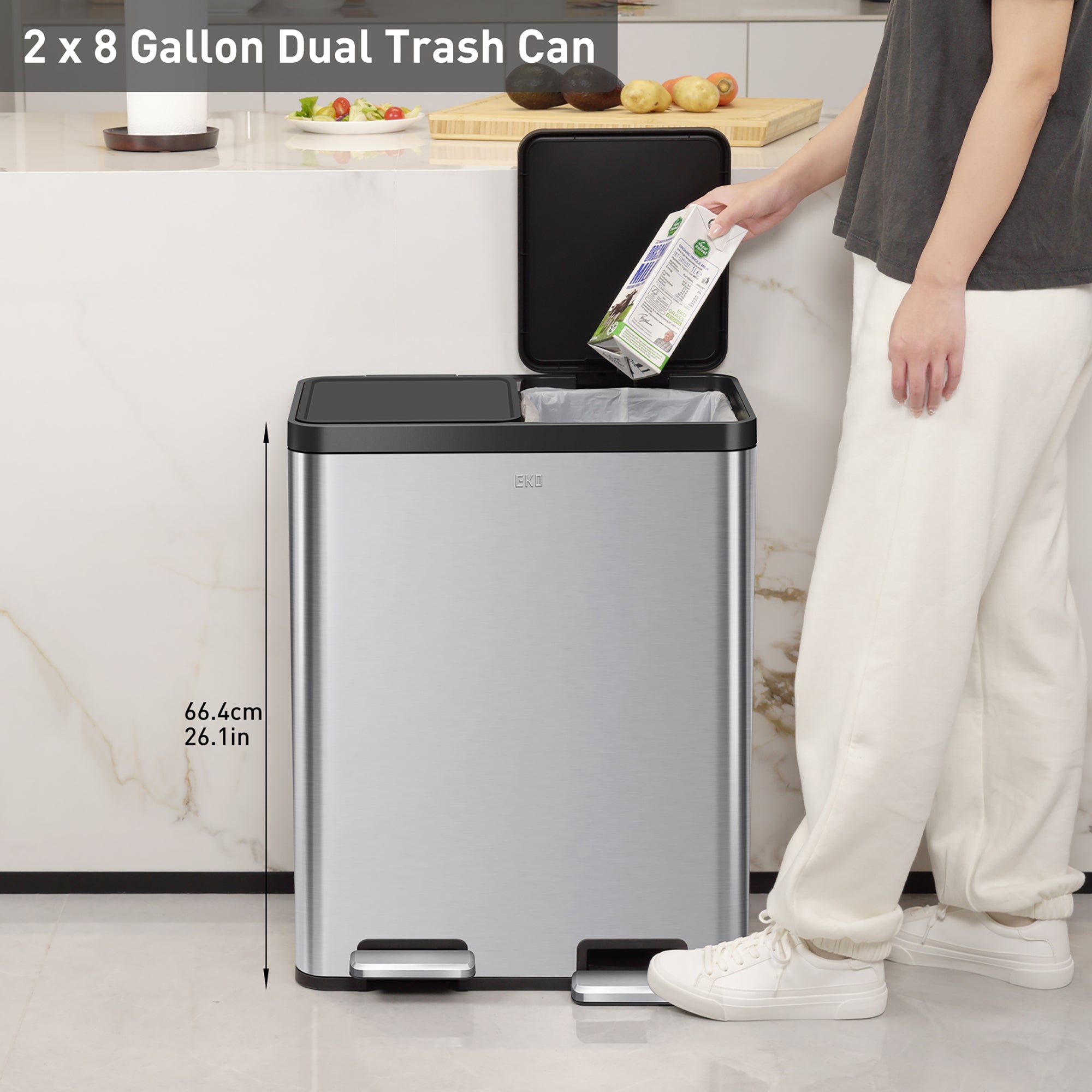 EKO Essential Step Recycling Can - Dual Compartment 30L+30L – Garbage