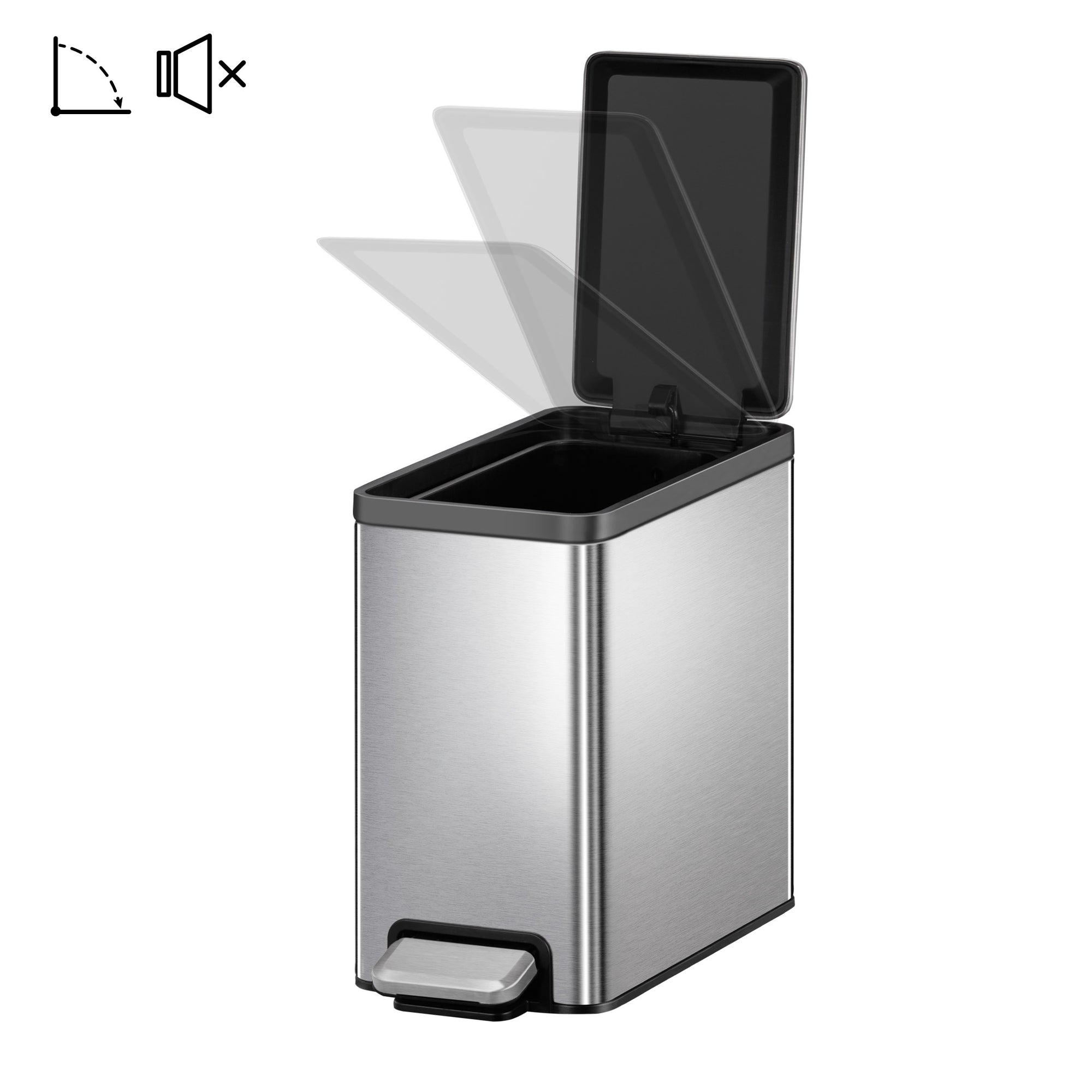 EKO EcoCasa II Slim Step Trash Can with Liner - 6L / 1.6 Gal - Matte Stainless Steel – Easy to Open Step Can