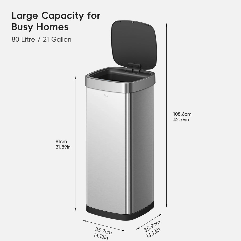 Ecosmart Motion Sensor Square Trash Can Stainless Steel 80 L / 21.1 Gal