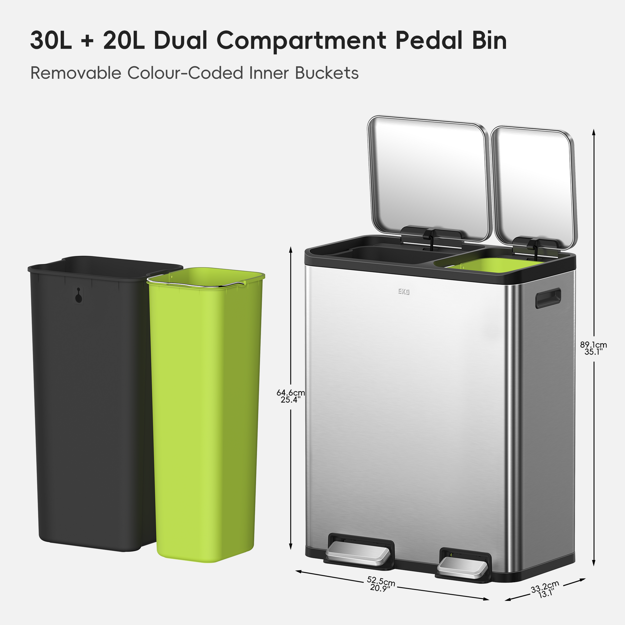 EcoCasa Step Recycling Can - Dual Compartment 30L+20L