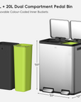 EcoCasa Step Recycling Can - Dual Compartment 30L+20L