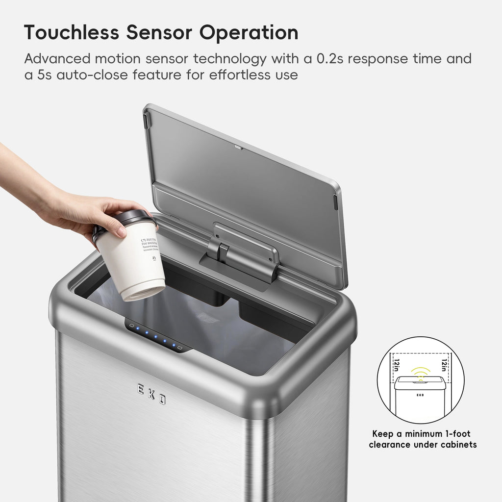 Vintage Dual Compartment Motion Sensor Trash Can Stainless Steel