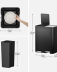 Edison 8+8 Gallon Dual Kitchen Trash Can with Removable Inner Liners-Matte Black